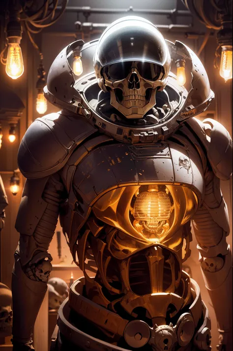 absurdres, intricate details, masterpiece, best quality, high resolution, 8k, (skeleton in astronaut spacesuit:1.2), (skull:1.3), (broken helmet:1.4), (colored light bulbs:1.3), spacesuit, lunar surface, craters, black sky, stars, shot on camera Canon 1DX,...