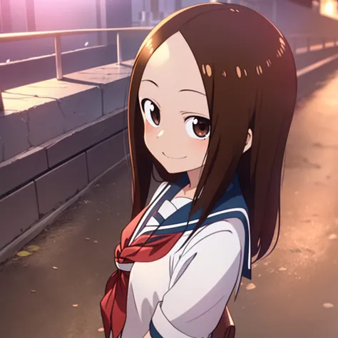 (Masterpiece, Superb Quality, Super Delicate, High Resolution), Female Focus, Elementary School Student, Emoji Smile, (Japanese School Uniform), Creekside, Background Detail, (((Solo)))