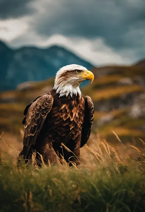 There is an eagle flying in the grass against the background of rocks, Photo by Derek Zabrocki, unsplash, digitalart,