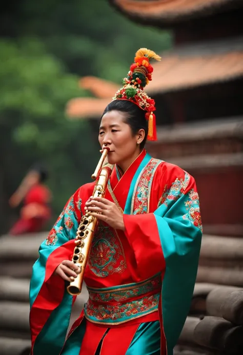 Gere fotos de chineses tocando flauta tradicional