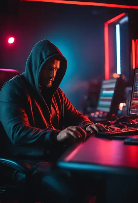 A Hacker sit in front of studio