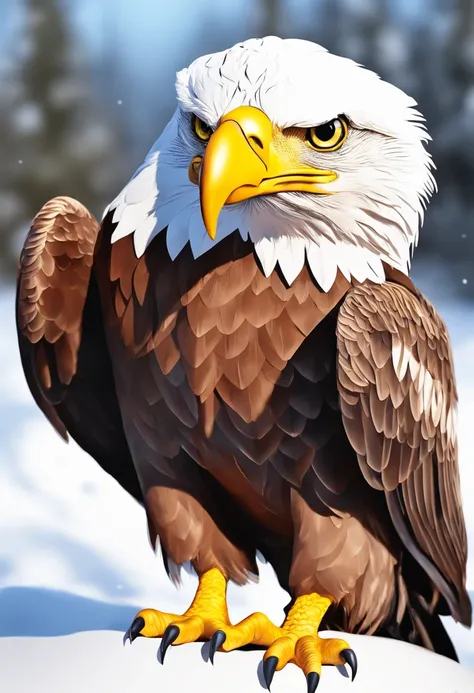 Cute little coloring in page of an eagle, white background, vray render, kawai, Smile