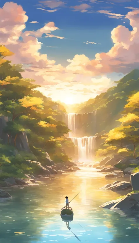 ((Golden carp))、Waterfall climbing、Shines、Its shiny、Background Golden Waterfall