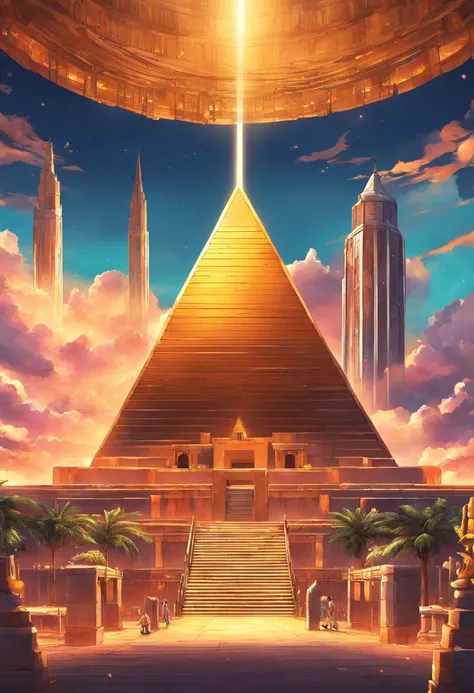 Golden pyramid, Magnificent fantasy city, Egyptian city of fantasy, grandes obelisco y monumentos al fondo de la imagen