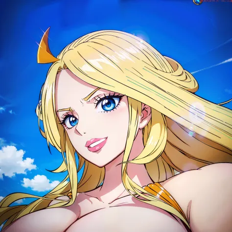 Most absolutely stunning woman, beautiful, extremely gorgeous, perfect, bimbo, bimbo, exagerated bimbo, blue eyes, thick lips, plump and thick lips, angry smile, evil smile, berserker