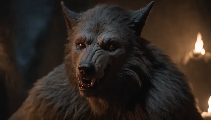 Absurd, very high resolution, super detailed, depicting a view from afar (((a werewolf))), snout, ears and teeth and fur, (((show transformation suffering))), show the effects of change in soft lighting , intimate moments, and feelings of sadness and miser...