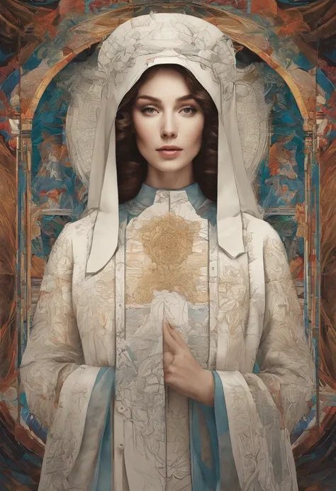 Super realistic,  Full body detailed portrait, a woman in 30s, White skin, Exquisite features, Soft smile, Caring eyes, Wearing a nuns coat. Albert Anker, greg rutkovsky, Art germ, Phlegm sputum, phlegm, Pisif, Luminism, a 3D render, rendering by octane, i...