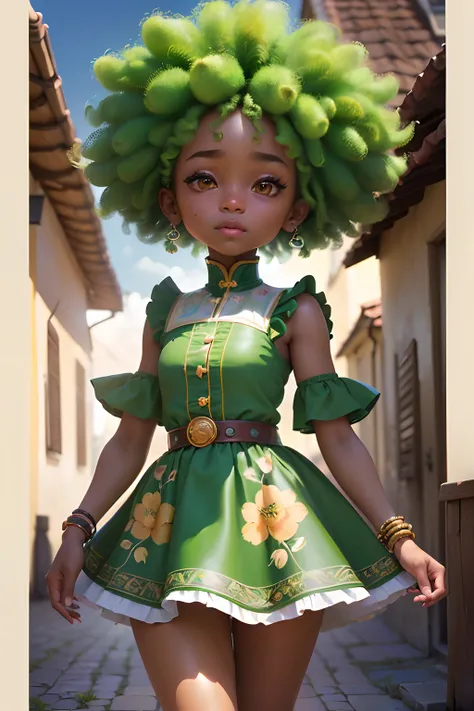 Nigerian girl, Disney style , coffee color sunburned with depth,High shooter speed, speed sync, Canon R5,85mm, feliz de 15 anos (marrom:1) afro: 1.25 Estilo Pixar: 1.25 afro: 2.40 (((sozinho))) cabelos cacheados: 2.3, (corpo inteiro: 2.32) vestindo vestido...