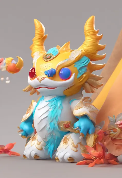 cute monster, Ancient Chinese silk clothing， Cinematic lighting， Clean white background，advanced color scheme, Full body 3D model，Big eyes, Cute action，Pinterest，trendy blind box toys, Award-winning - stylistic expression