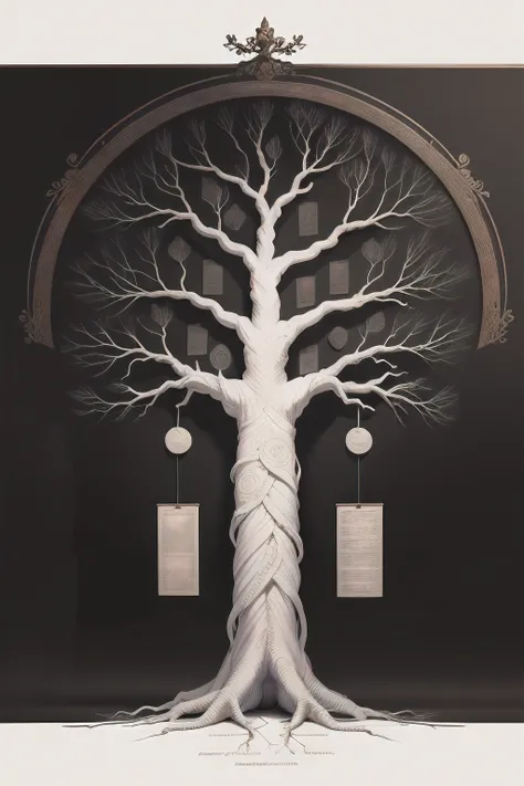 a single family tree style tree with x-ray vision roots, white chalk-style stroke and blackboard-style background