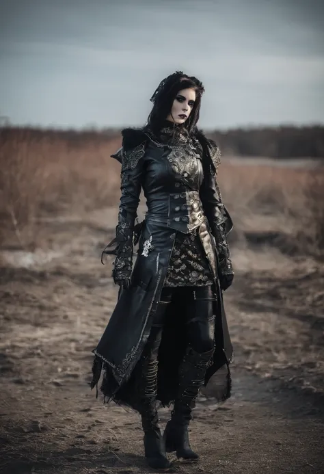 wasteland week-end outfit in the style of warhammer medieval ragged armor leather and metal