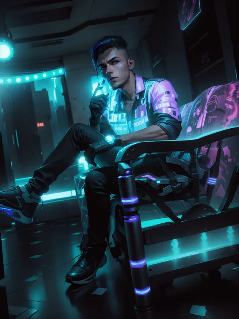 Change background cyberpunk handsome boy ,