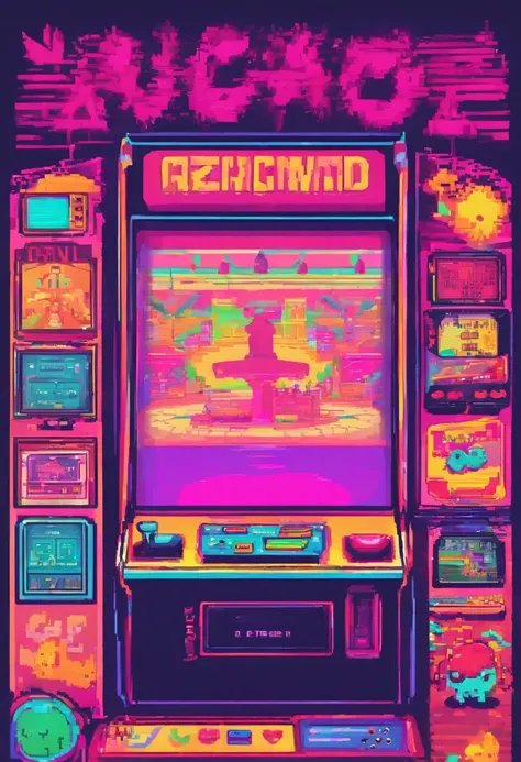 kawaii aesthetic, arcade game room, lofi, vaporwave, synthwave