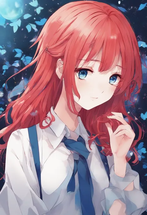 lin had red collerd hair and blue eyes. Her body looked so gentle. She was wearing her school uniform and was asleep