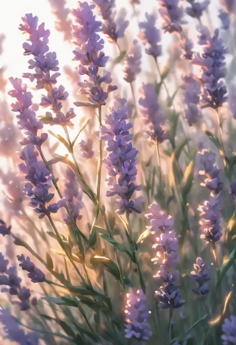 Realistic photo of lavender branches and leaves on white background