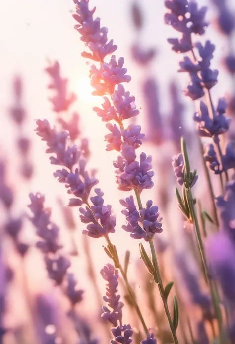 Realistic photo of lavender branches and leaves on white background