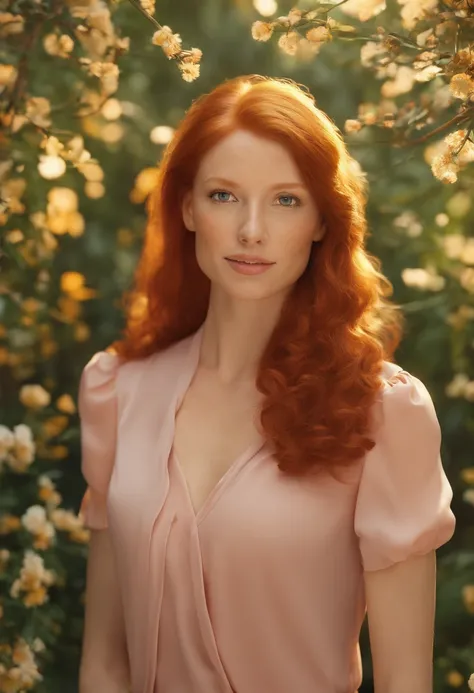 Natural redhead woman, 50 millimeters, Cinematic, Kodak Portra 400, photography of：Martin Schoeller, Natural light,