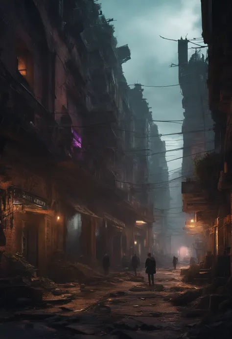 Ruined city with dark punk style, Cyberpunk