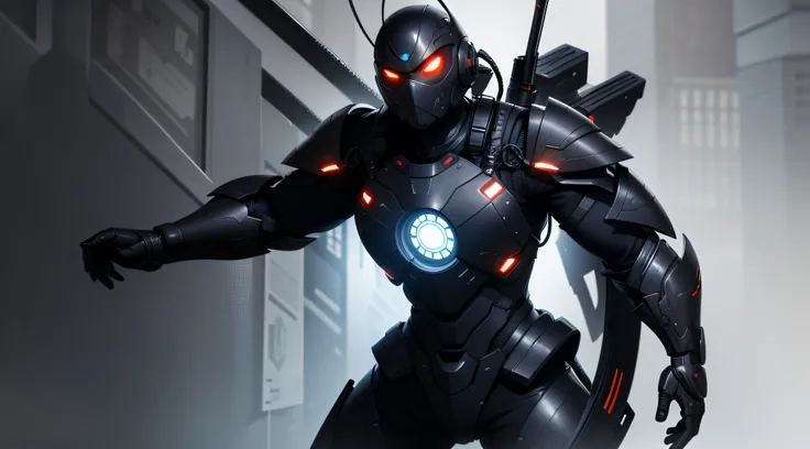 realistic futuristic humanoid ninja with lots of details and electronic armor looking forward