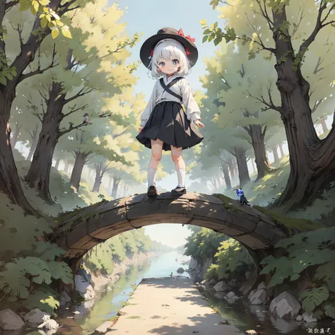 （Little girl standing on a giant tree 1.4），one-girl，Loli,elementary student，独奏, (with short white hair:1.2),