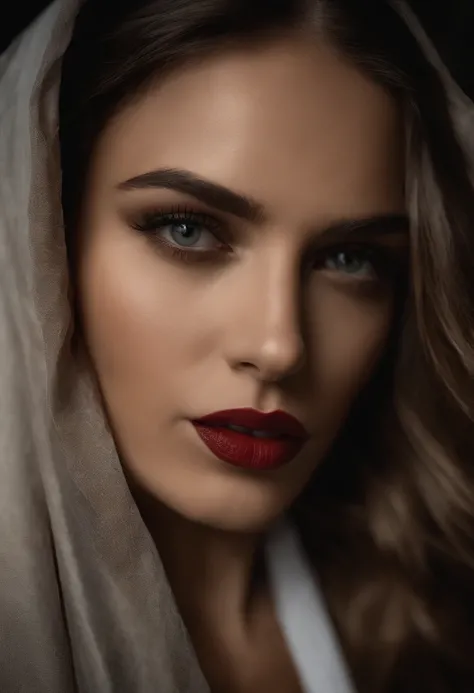 Extreme close-up of the models face,Smoky eye makeup,Red lipstick,Wet face dripping ,Guido Argentinian style,Stylish photo shoots,Ultra photo realsisim,photoshoot ,Photo shoot of the Canon EOS 5D Mark 4 and SIGMA Art lens 35mm F1.4 Dangerous goods HSM,unre...