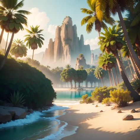 Find an image of an exotic landscape, such as a tropical forest, a desert, a paradise beach 8k quality