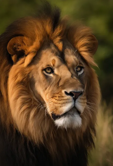 RAW photo, a close up portrait of a majestic lion roaring, back ground is the african jungle, the lion looks dominant and assertive