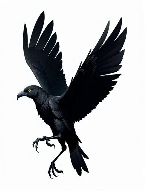 a black silhouette of a bird flying with its wings spread, detailed crow illustration, crows as a symbol of death, corvo escuro, Corvos pretos voando, corvo, artistic drawing of a crow, Corvos pretos, Corvos, corvo, raven bird, Huginn e Muninn voando acima...