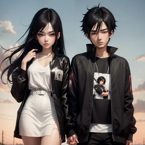 Straight couple with anime-style black hair with masashi kishimoto dash