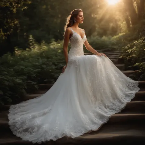 A vision of ethereal beauty, the wedding dress glimmers with delicate lace and shimmering sequins. The flowing train cascades behind, like a river of pure white. A symbol of love, hope, and the promise of forever.

—c 10 —ar 2:3