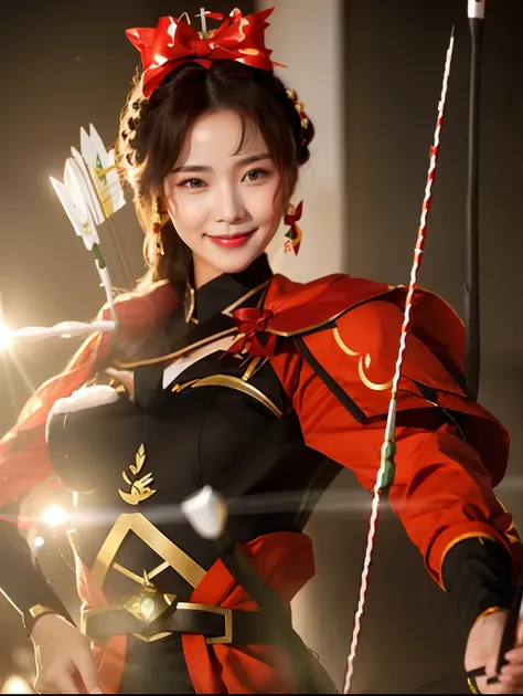 Smiling woman with bow and arrow