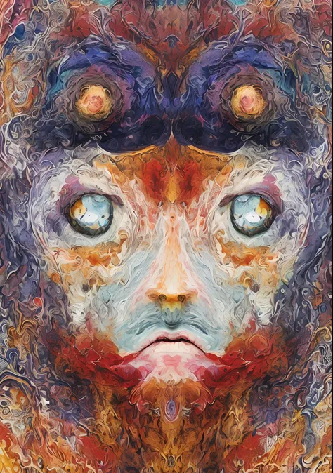 um close up de uma pintura de um homem com barba, Arte digital aprimorada por IA, arte digital detalhes extremos, formas abstratas espirituais, symmetrical cloaked figure face, Abstrato estranho, Face of an alien deity, digital visionary art, Arte Digital ...