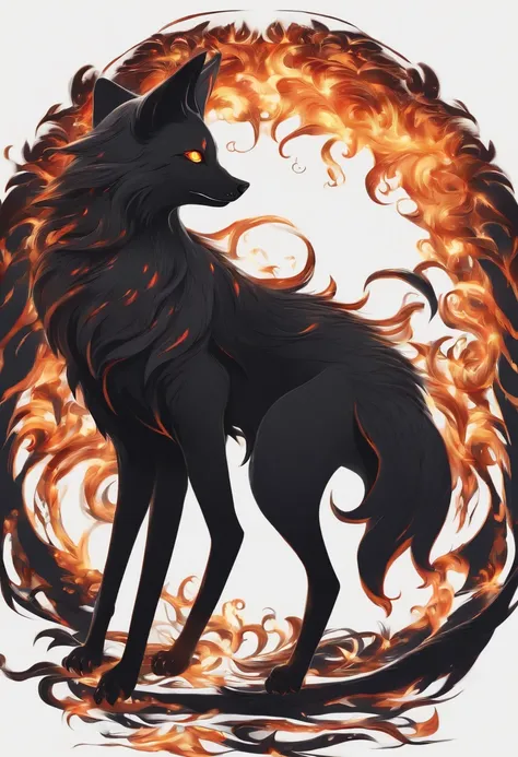 Black Nine-Tailed Fox　Flames Around　cute monster