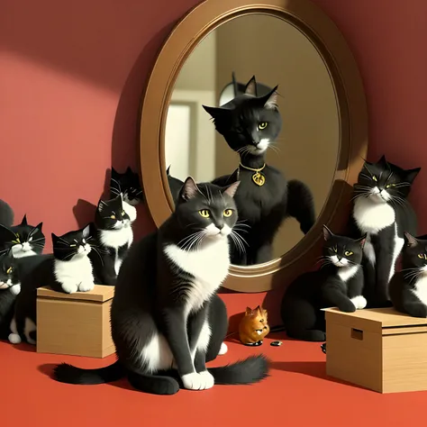 Theres a black cat sitting in front of a mirror, Olhando no espelho para o eu mais velho, Olhar no espelho, com um espelho, Olhar no espelho, Olhando no espelho, Olhar no espelho, Directed by: Gawen Hamilton, ver um gato, O Deus das Trevas dos Gatos, um ga...