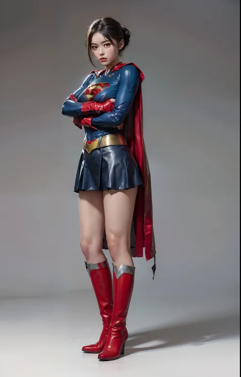 (((Make the most of the original image)))、(((Supergirl Costume)))、(((lustrous dark hair)))、(((Suffering)))、(((Feet must necessarily be worn with black tights)))、(((You need to wear red boots)))、((Top image quality、8K))、((top-quality、8K、​masterpiece:1.3))、C...