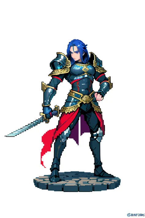 (best quality,highres,masterpiece:1.2),pixel art,1man,full body,holding sword,detailed face,detailed armor,heroic pose,vibrant colors,strong lighting,medieval fantasy