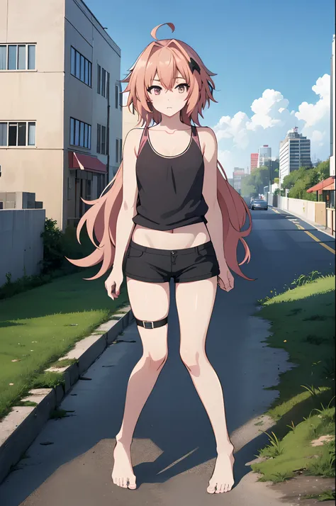 The city of GTS, Traces of destruction, Urban development, Smoke, High-quality clouds, tmasterpiece (One guy Astolfo) Height above sea level 1 kilometer, bare feet.