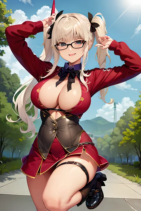 La mejor calidad, Obra maestra, sexy,pecho grande)), bitch, potitutre, mini microskirt  big breasts evil smile sexuality twin tails with reading glasses long hair brainwashed reading glasses long