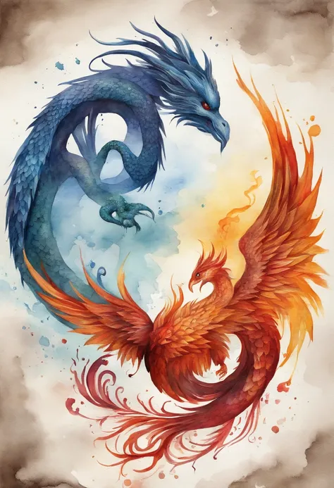 Yin Yang with a phoenix and a dragon