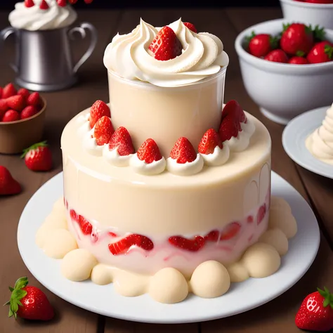 masterpiece, high quality, best quality, strawberries with cream, foodphoto,