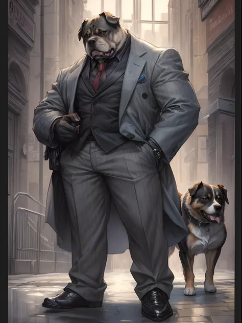 There was a dog standing in the city, blacksad, artgerm and grek rutkowski, adi granov, Wilson fish, kingpin, author：Brian Thomas, Artgerm Greg Rutkowski _ greg, author：Arthur Penn, author：Eddie Mendoza, author：Laszlo Balog, author：Roman Bezpalkiv