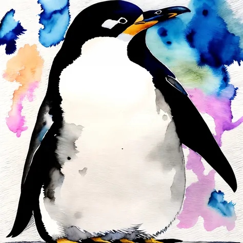 penguin、metal、detaileds、Original、Dynamism、ink and watercolor painting