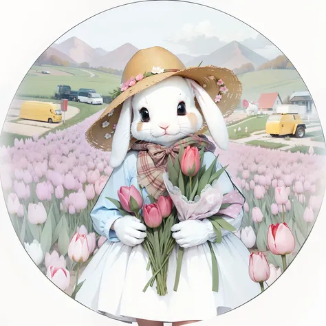 Rabbit holding tulips