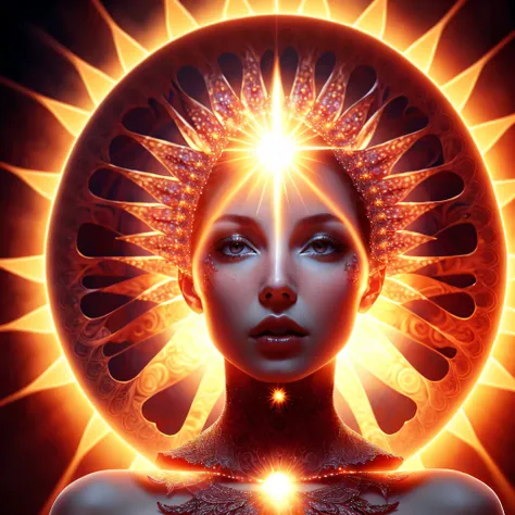photo (FractalWoman style:1) a woman with a sun in the background