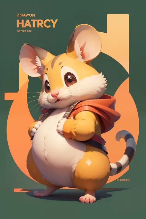 Cartoon mouse close-up，Hold a sign in the paw, ratz, Fluffy yellow belly, Round cute face, ratz, rodent, photo of a hamster, with round face, cute single animal, cute character, cute animal, shui mo hua, cute illustration, round cheeks, hd illustration, bi...