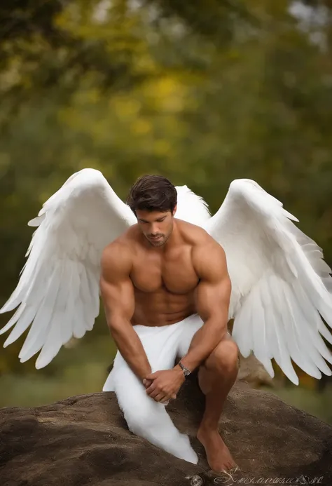 Quente homem   Anjo, asas grandes ,Massive,Asas Brancas, large warm muscles