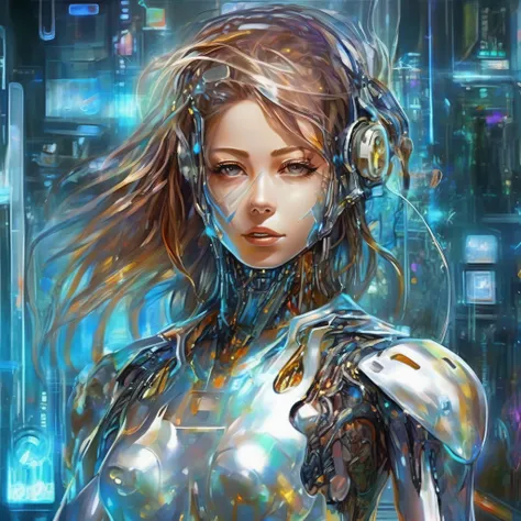 Sea Arts AI-generated painting is a fascinating futuristic image of an anime hologram, com um personagem cyborg como protagonista. Nessa obra de arte, Technology and creativity combine to create a stunning visual representation of the future.

The cyborg c...