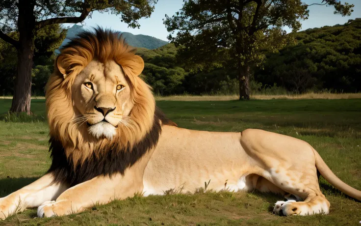 There is a lion that is lying on the grass, with the mane of a lion, the mane of a lion, portrait of a lion, face of an lion, Rei da selva, fazendo uma pose majestosa quente, lion mane, Aslan the Lion, lions, O Rei no Deserto, lion mane, Retrato de um Rei,...