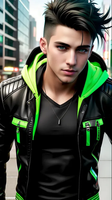 (best quality, highres, ultra-detailed),(realistic:1.37),(photorealistic),
cyberpunk boy on a motorcycle, with a quiff, black ha...