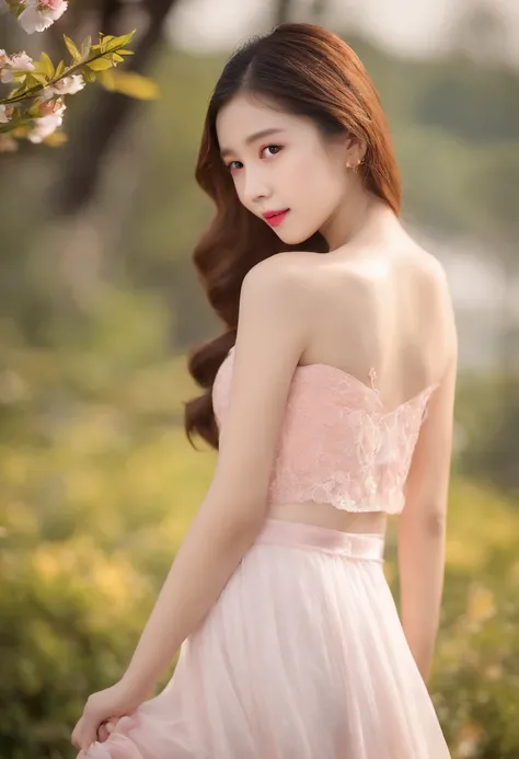 posterior view, (Flat chest), skin indentation, (12 years old), Fashionable beautiful girl, Gentle and attractive Chinese beautiful girl, 10 years old, delicate sexy collarbone, charming oval face, Double eyelids, Smart Peach Blossom Eyes, Pink lips, Small...